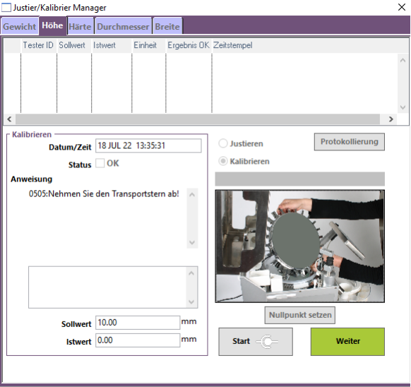 TTS11 Software für Tablettenprüfgeräte: Dynamische Kalibrierung mittels externen Messgeräts | Kraemer Elektronik Tablettenprüfgeräte