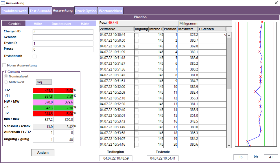 TTS11 Software für Tablettenprüfgeräte: Auswertungsmanager | Kraemer Elektronik Tablettenprüfgeräte