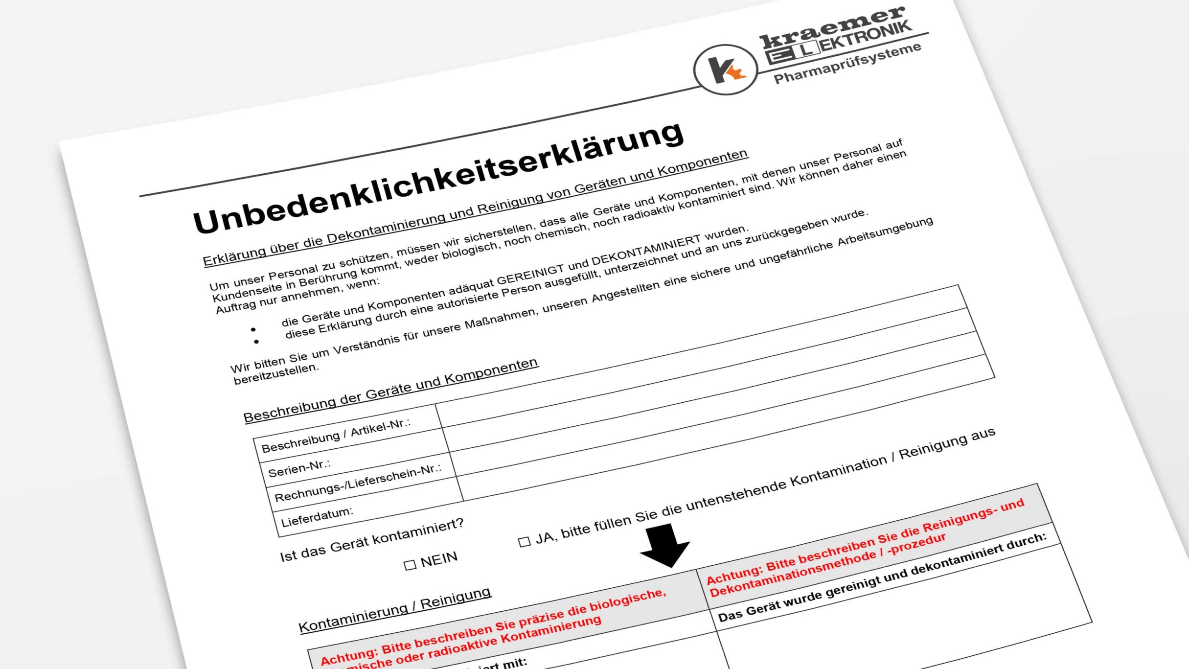 Unbedenklichkeitserklärung, Kraemer Elektronik GmbH