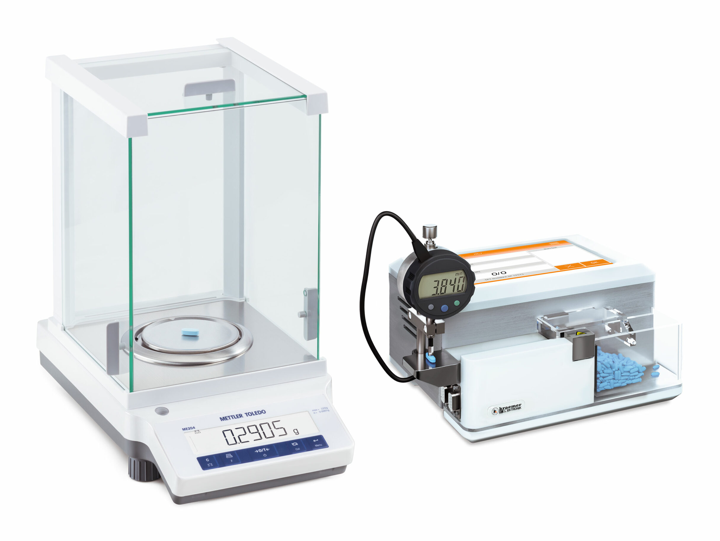 Kompakter Tabletten-Härtetester mit Touch-Display HC 7: Mit Dickenmesser und Mettler-Waage | Kraemer Elektronik Tablettenprüfgeräte