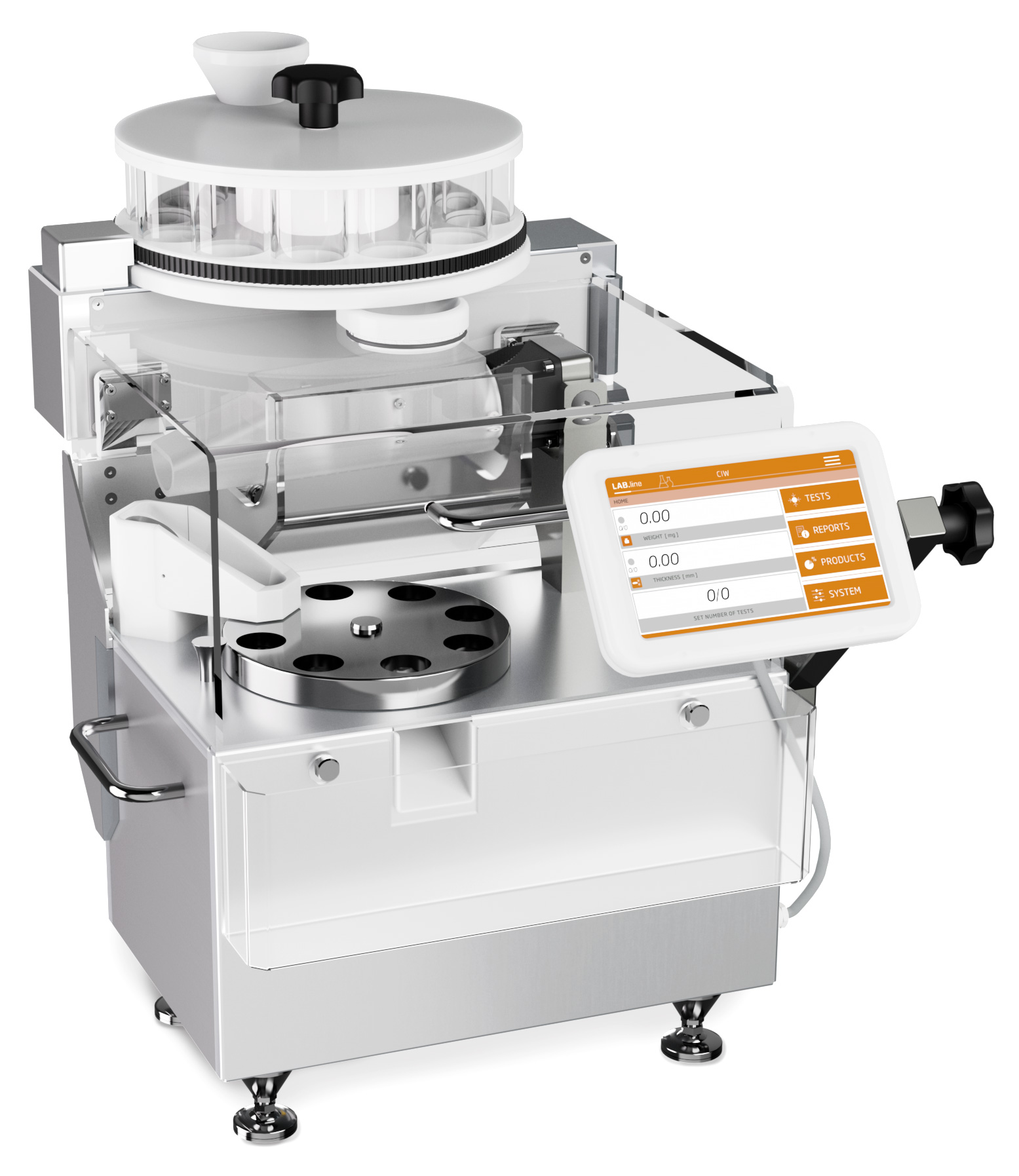 ciw-7-2-12F-labversion-with-12-station-feeder-automatic-tablet-weighing-system-for-laboratory-applications-kraemer-elektronik-22-W Automatisches Wiegesystem CIW 7.2 / CIW 7.3 (LAB-Version): Optional mit Zuführung | Kraemer Elektronik Tablettenprüfgeräte